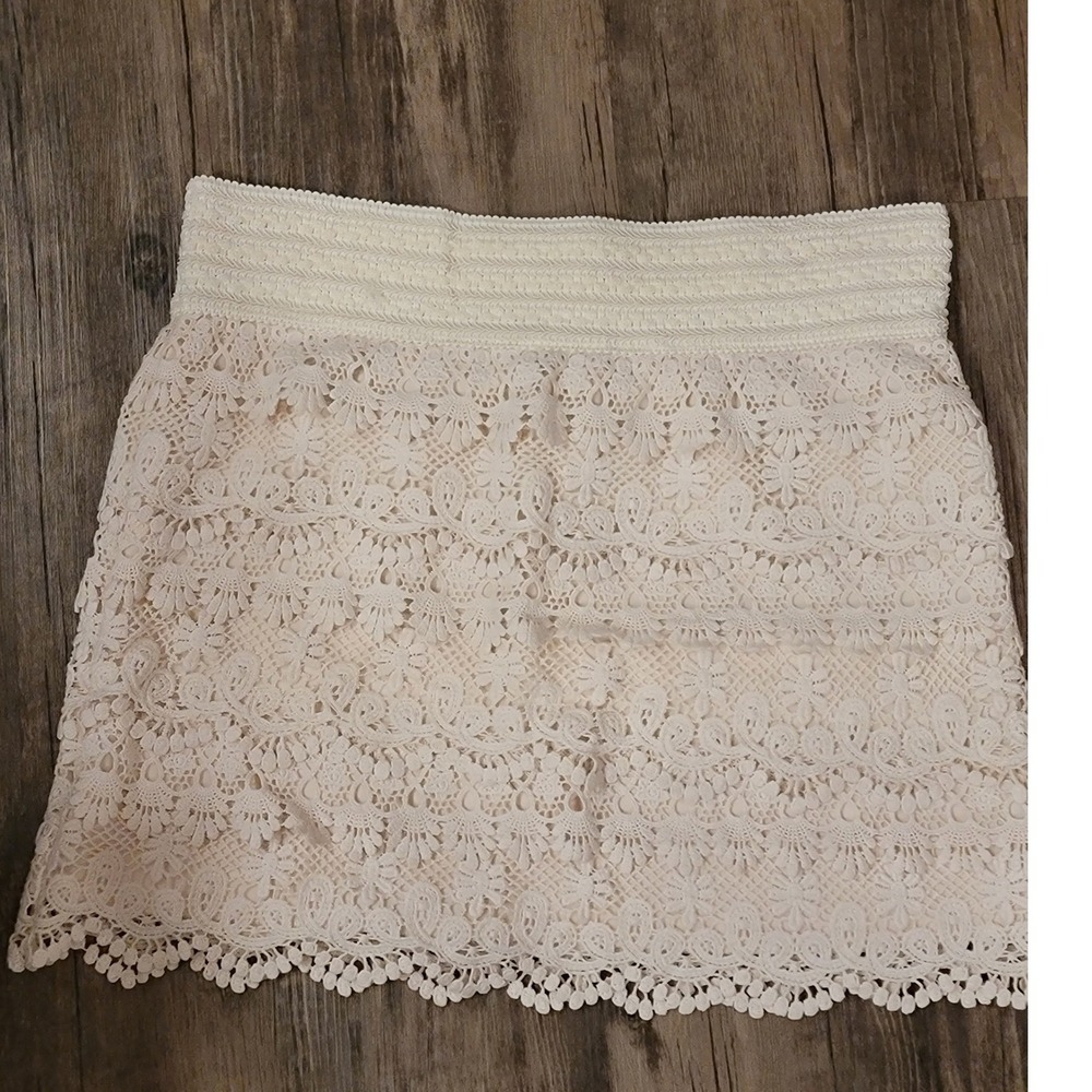 American Rag Womens Cream Floral Lace Smocked Waist Mini Skirt‎ Size Small